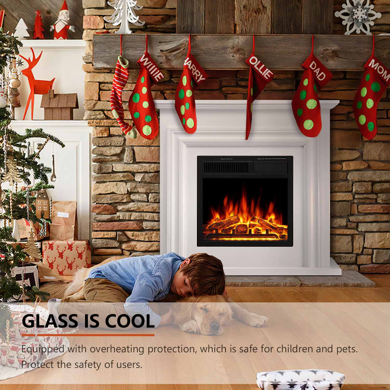 R.W.FLAME 36 Inch Electric Fireplace Mantel Wooden Surround Firebox with Adjustable Led Flame, 750W/1500W