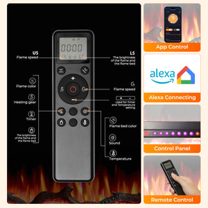 R.W.FLAME 36/50 Inch Smart Electric Fireplace Recessed Wall Mounted with Adjustable Flame Colors and Speed Alexa/WiFi Enabled