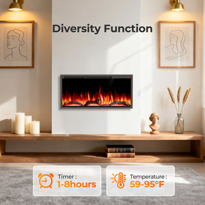 R.W.FLAME 36/50 Inch Smart Electric Fireplace Recessed Wall Mounted with Adjustable Flame Colors and Speed Alexa/WiFi Enabled