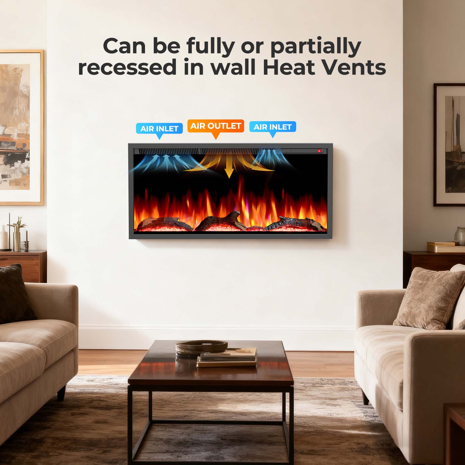 Smart Electric Fireplace Recessed Wall Mounted 36/50 Inch Alexa/WiFi Enabled C4