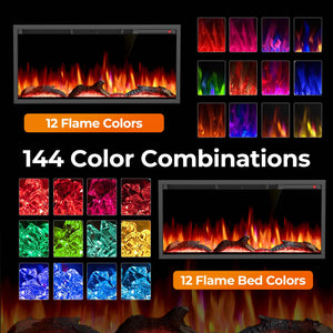 R.W.FLAME 36/50 Inch Smart Electric Fireplace Recessed Wall Mounted with Adjustable Flame Colors and Speed Alexa/WiFi Enabled