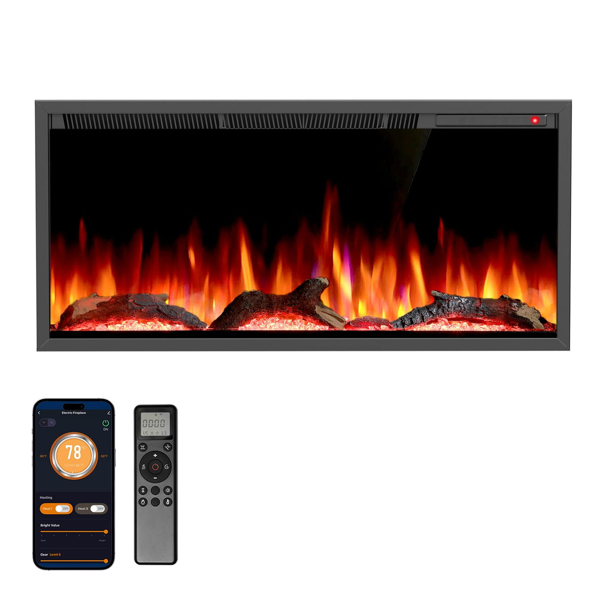 36/50 Inch Smart Electric Fireplace Recessed Wall Mounted Alexa/WiFi E ...