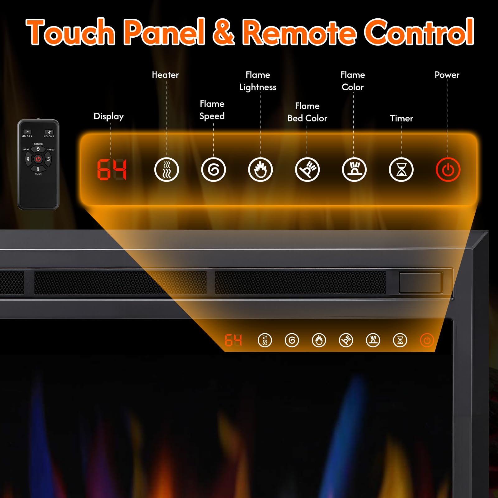 R.W.FLAME 36/39 Inch Electric Fireplace Insert with Adjustable Flame Colors and Brightness 8-Hour Timer, 750W-1500W