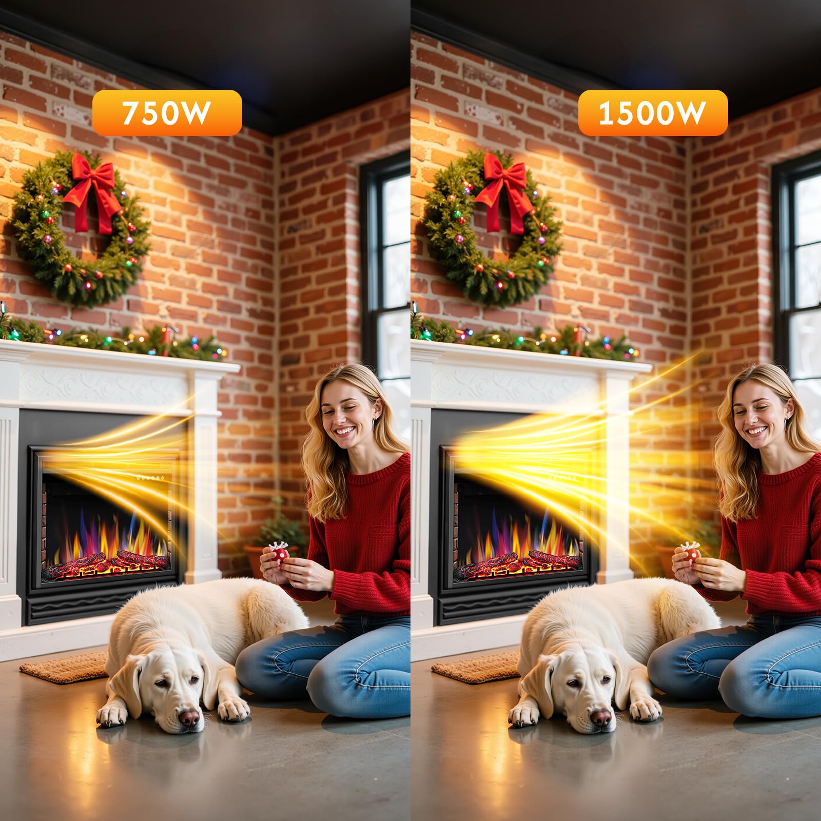 R.W.FLAME 36/39 Inch Electric Fireplace Insert with Adjustable Flame Colors and Brightness 8-Hour Timer, 750W-1500W