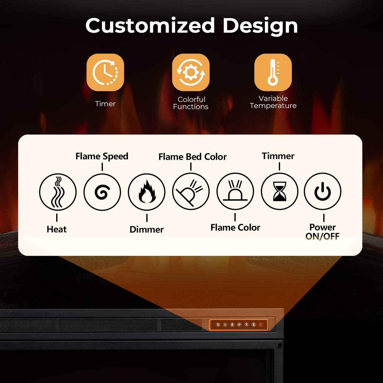 R.W.FLAME 36"/39" Electric Fireplace Insert with Remote Adjustable Temperature and Flame 750/1500W