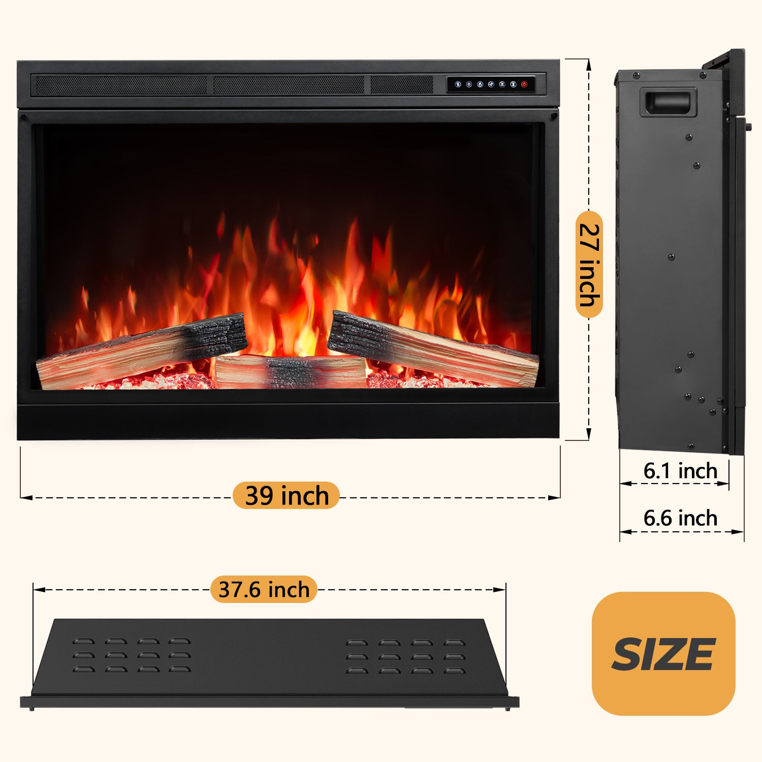 R.W.FLAME 36"/39" Electric Fireplace Insert with Remote Adjustable Temperature and Flame 750/1500W