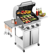 3-Burner Propane Gas Grill Stainless Steel 24000 BTU with Folding Side Tables