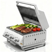 R.W.FLAME 3 Burner Tabletop Propane Gas Grill Stainless Steel Portable Outdoor BBQ Grill with Griddle R.W.FLAME