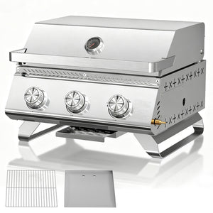 R.W.FLAME 3 Burner Tabletop Propane Gas Grill Stainless Steel Portable Outdoor BBQ Grill with Griddle
