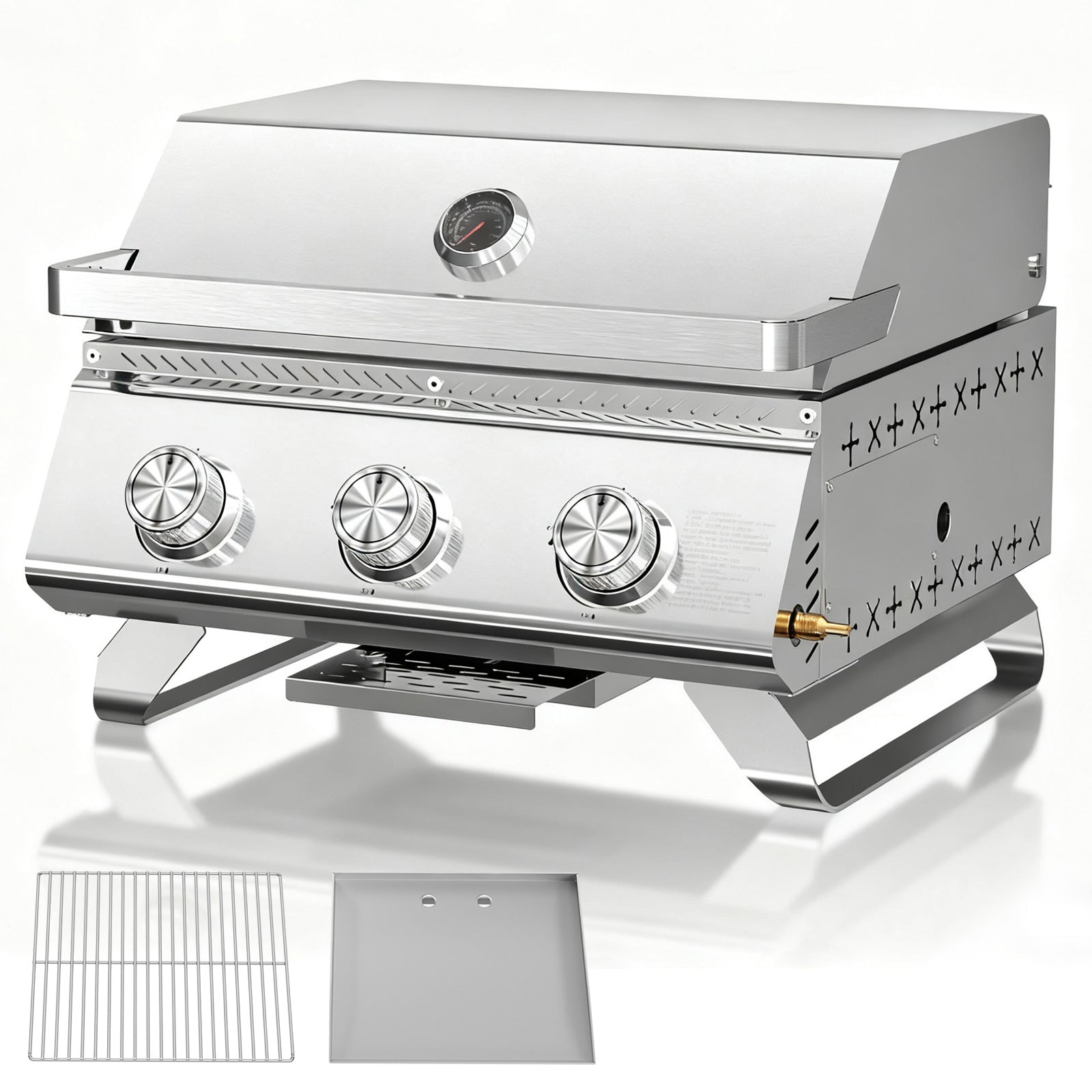 R.W.FLAME 3 Burner Tabletop Propane Gas Grill Stainless Steel Portable Outdoor BBQ Grill with Griddle
