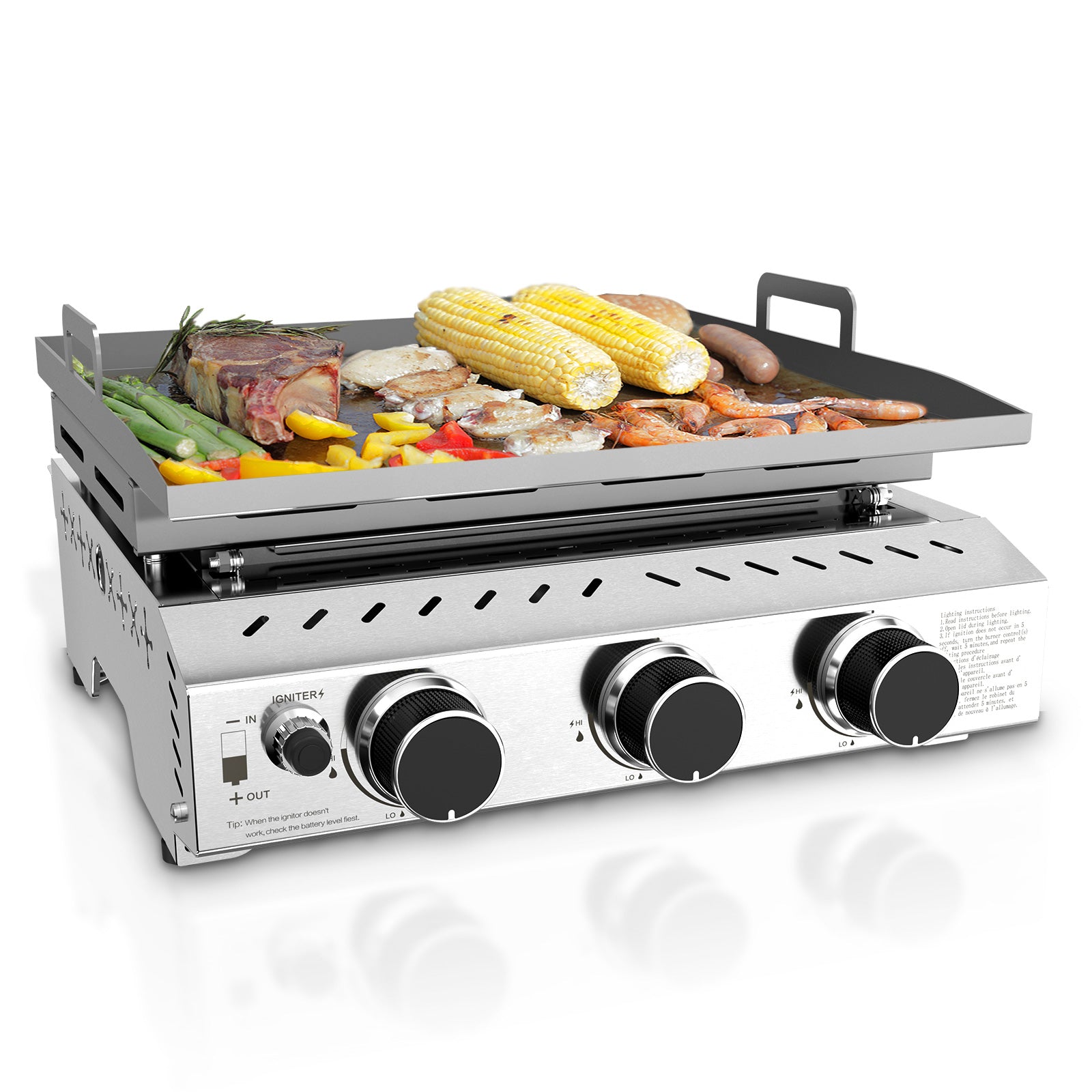 R.W.FLAME 3-Burner 24000 BTU Stainless Steel Tabletop Gas Gril for BBQ Camping Picnic