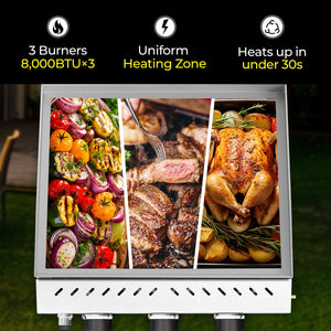 R.W.FLAME 3-Burner 24000 BTU Stainless Steel Tabletop Gas Gril for BBQ Camping Picnic