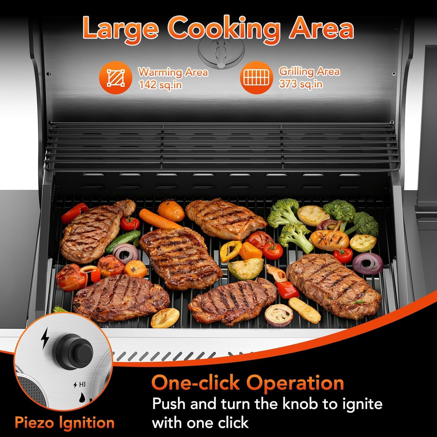 3-Burner Propane Gas Grill Stainless Steel 34000 BTU with Side Burner and Porcelain-Enameled Grates