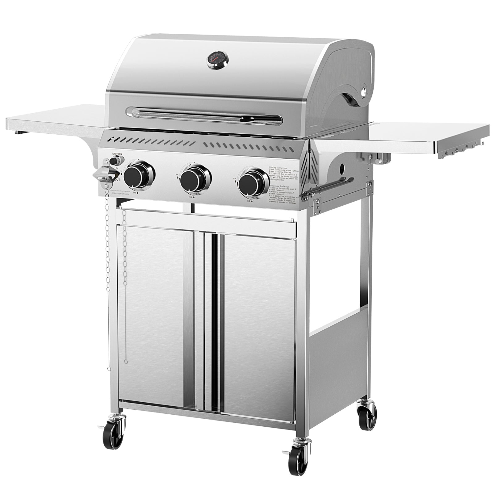 camper grill gas R.W.FLAME 3-Burner Stainless Steel Propane Gas Grill 24,000 BTU with Folding Tables