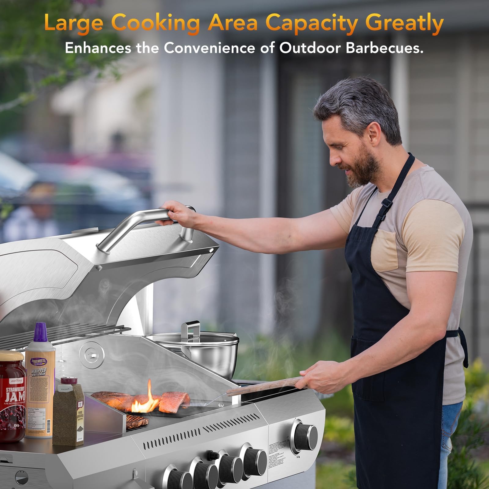 4-Burner Propane Gas Grill Stainless Steel 42000 BTU with Side Burner