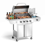 4-Burner Propane Gas Grill Stainless Steel 42000 BTU with Side Burner