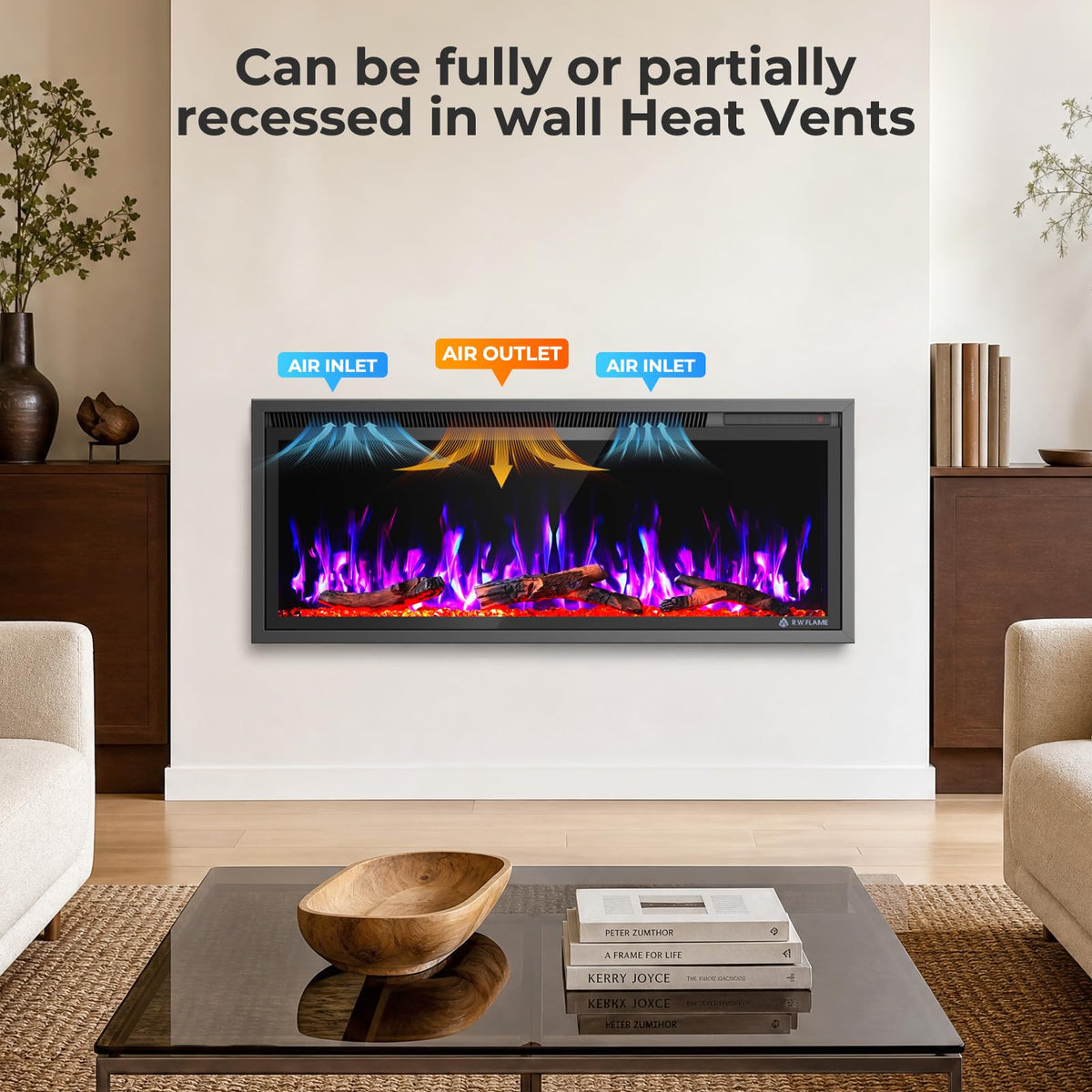 36/42/50/60 Inch Smart Electric Fireplace Recessed Wall Mounted Alexa/WiFi Enabled C4