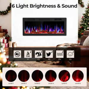 R.W.FLAME 42/50/60 Inch Smart Electric Fireplace Recessed Wall Mounted Alexa/WiFi Enabled APP Control C6