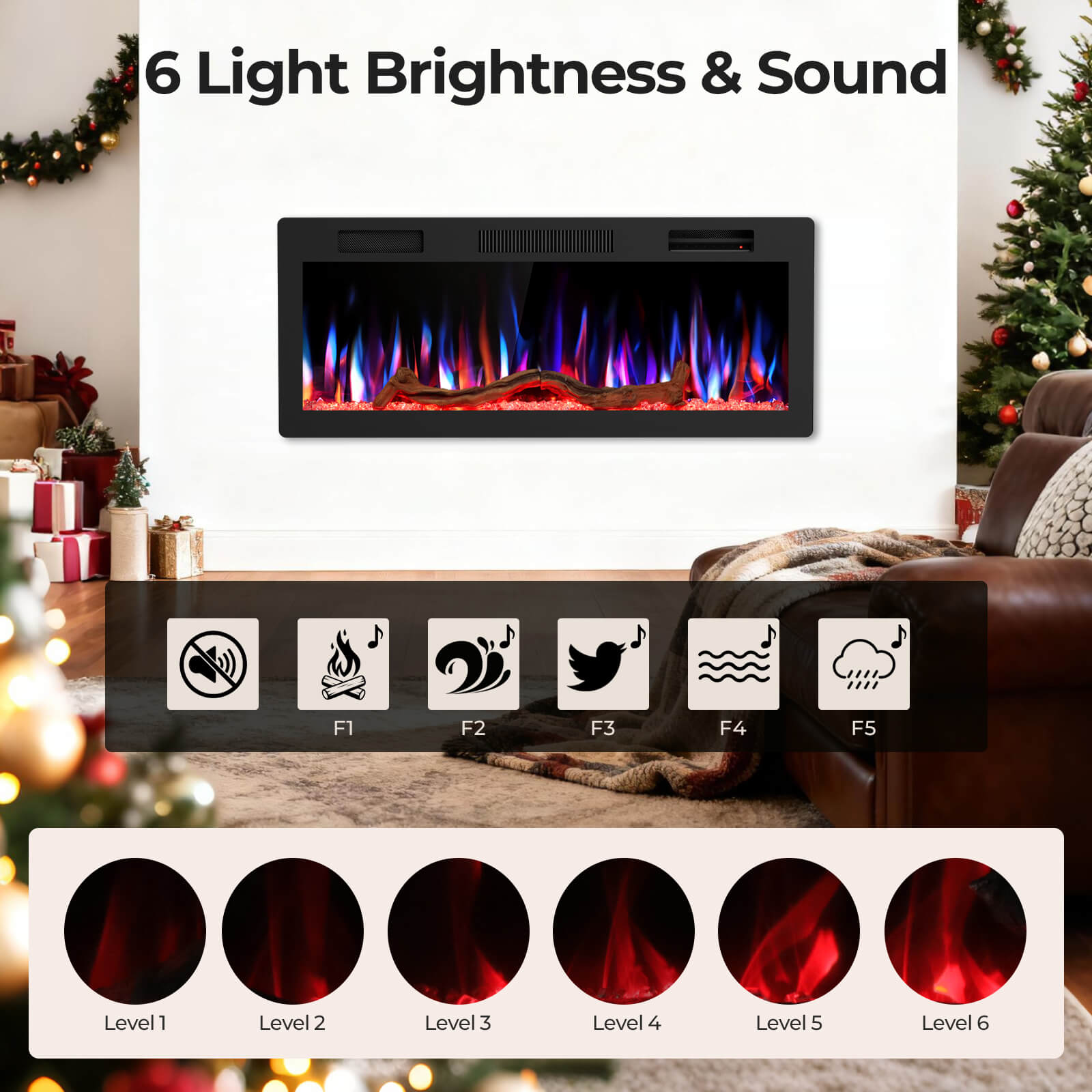R.W.FLAME 42/50/60 Inch Smart Electric Fireplace Recessed Wall Mounted Alexa/WiFi Enabled APP Control C6