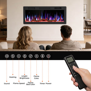 R.W.FLAME 42/50/60 Inch Smart Electric Fireplace Recessed Wall Mounted Alexa/WiFi Enabled APP Control C6