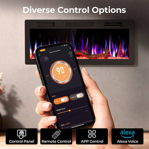 R.W.FLAME 42/50/60 Inch Smart Electric Fireplace Recessed Wall Mounted Alexa/WiFi Enabled APP Control C6