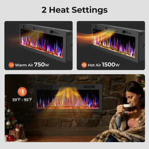 R.W.FLAME 42/50/60 Inch Smart Electric Fireplace Recessed Wall Mounted Alexa/WiFi Enabled APP Control C6