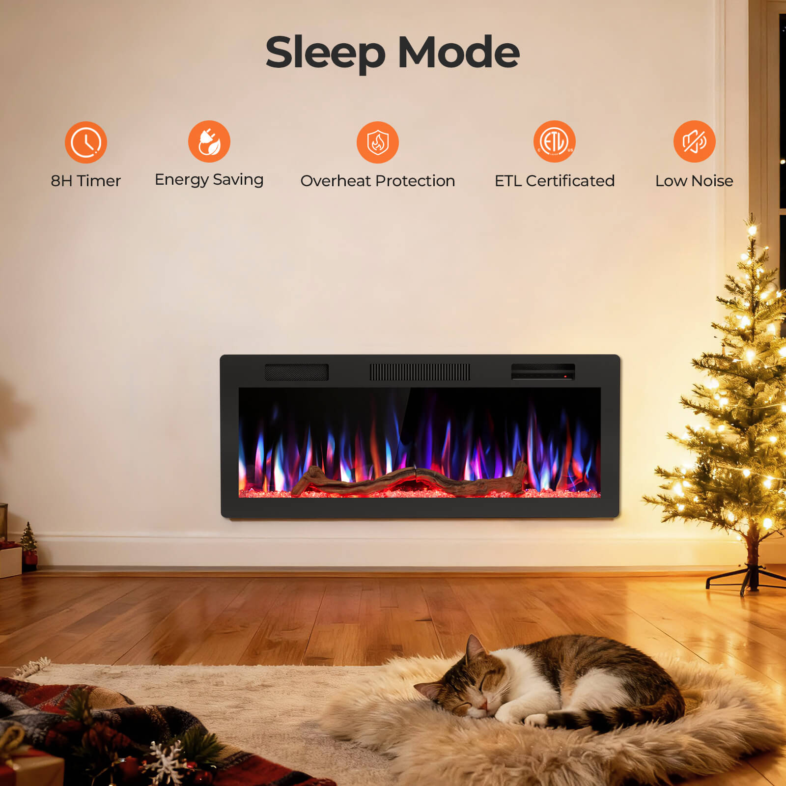 R.W.FLAME 42/50/60 Inch Smart Electric Fireplace Recessed Wall Mounted Alexa/WiFi Enabled APP Control C6