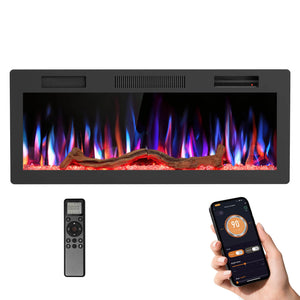 R.W.FLAME 42/50/60 Inch Smart Electric Fireplace Recessed Wall Mounted Alexa/WiFi Enabled APP Control C6