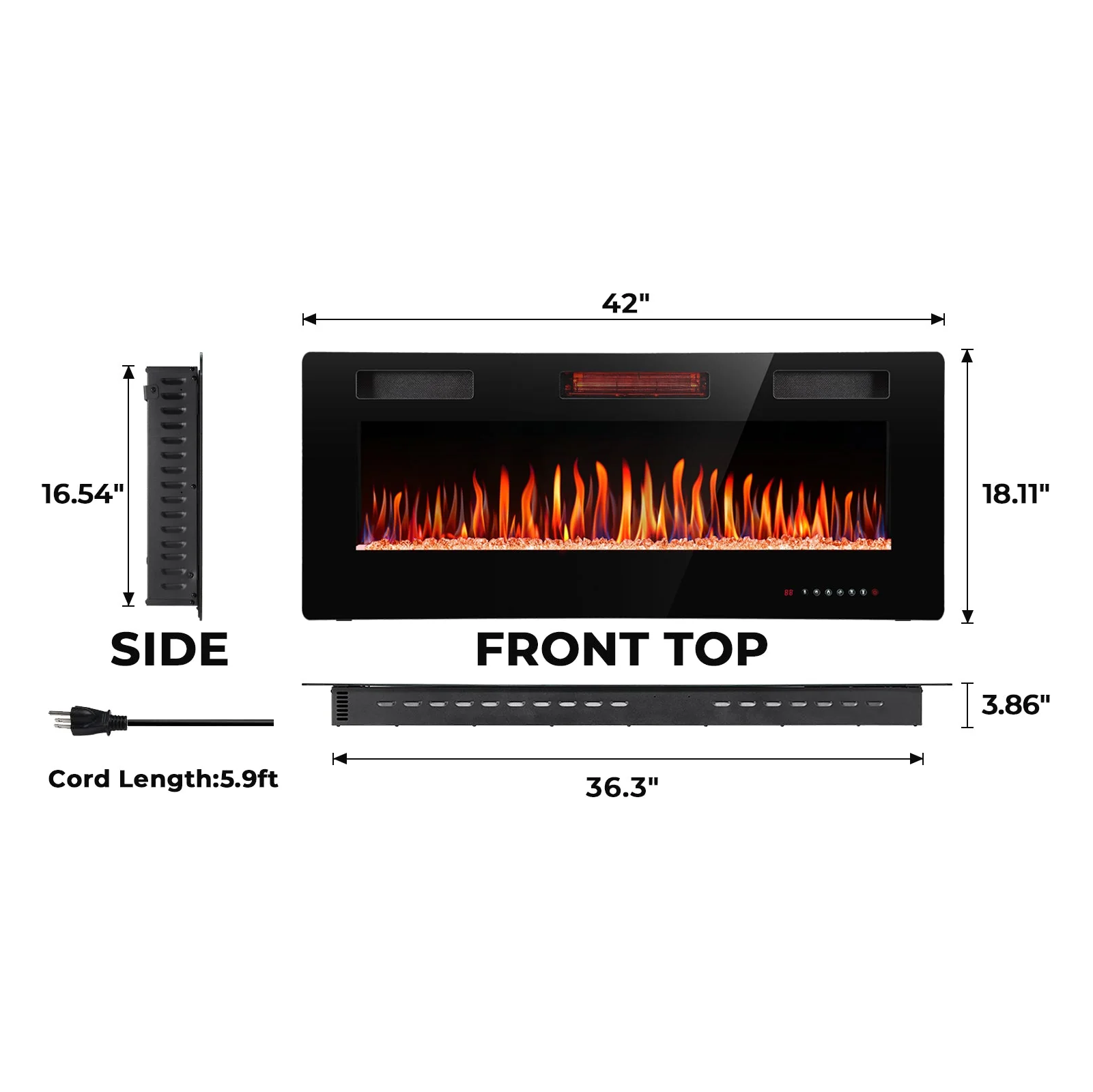 30/36/42/50/60/68 Inch Electric Fireplace Ultra-Thin Recessed Wall Mounted C3