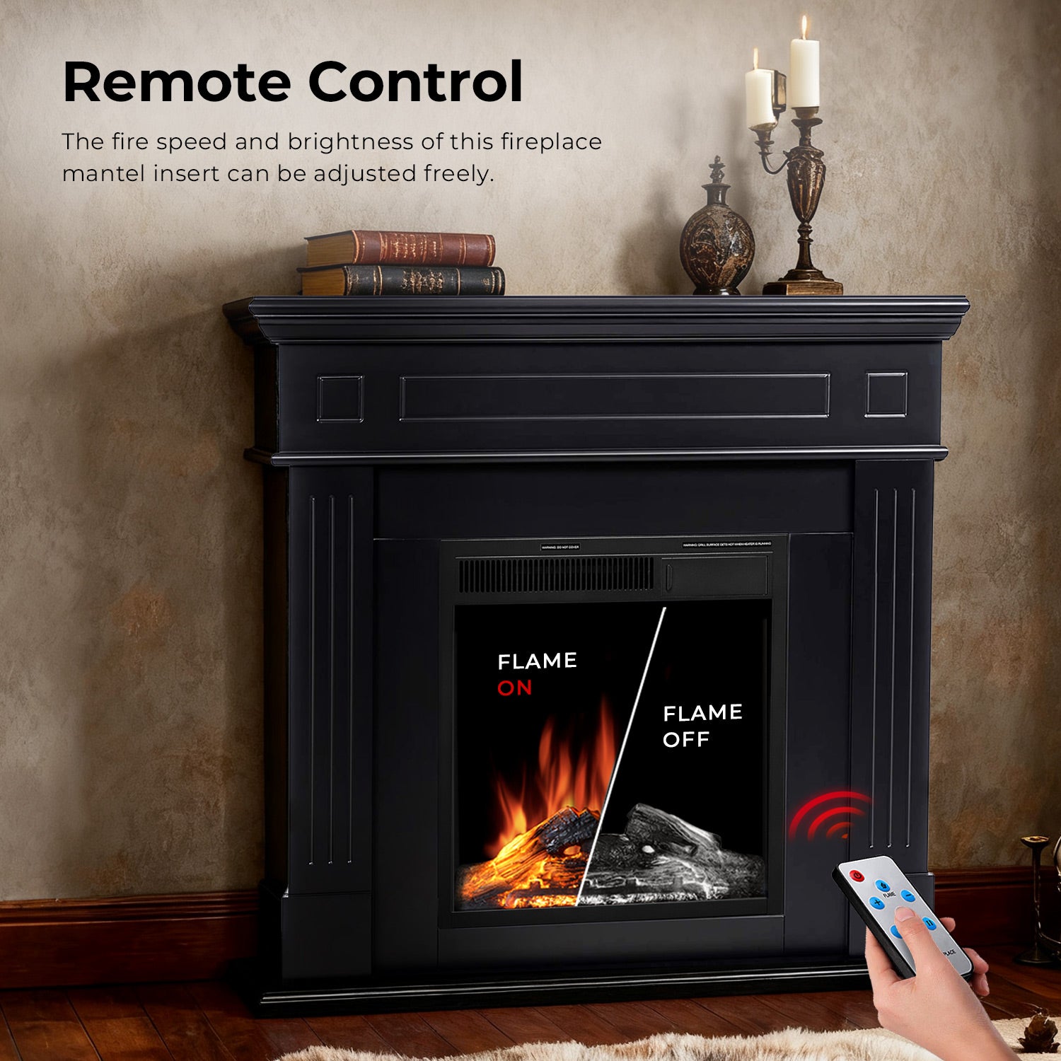 R.W.FLAME 43" Electric Fireplace Mantel Wooden Surround Firebox with 7 Adjustable Led Flame 750W/1500W