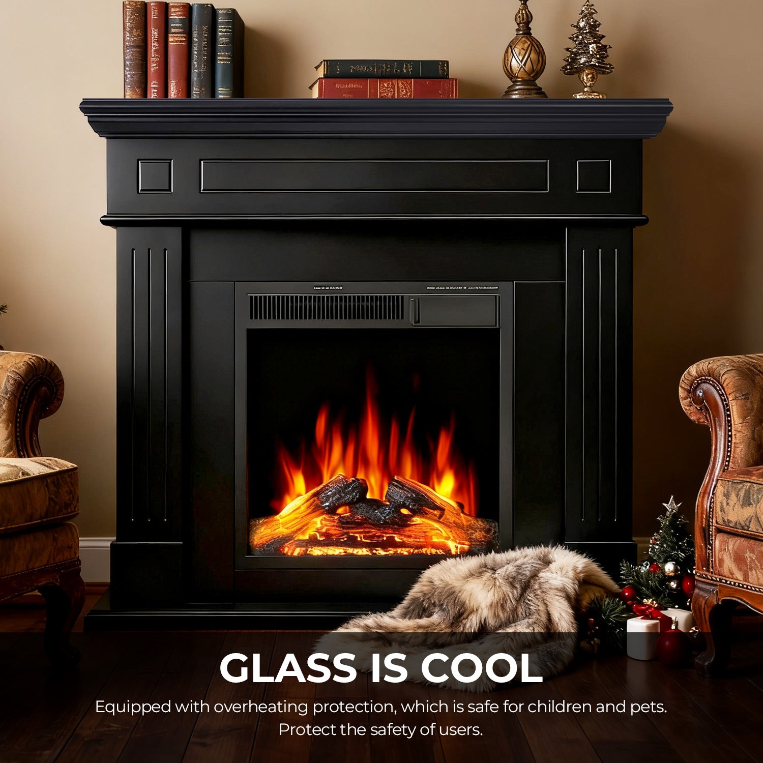R.W.FLAME 43" Electric Fireplace Mantel Wooden Surround Firebox with 7 Adjustable Led Flame 750W/1500W