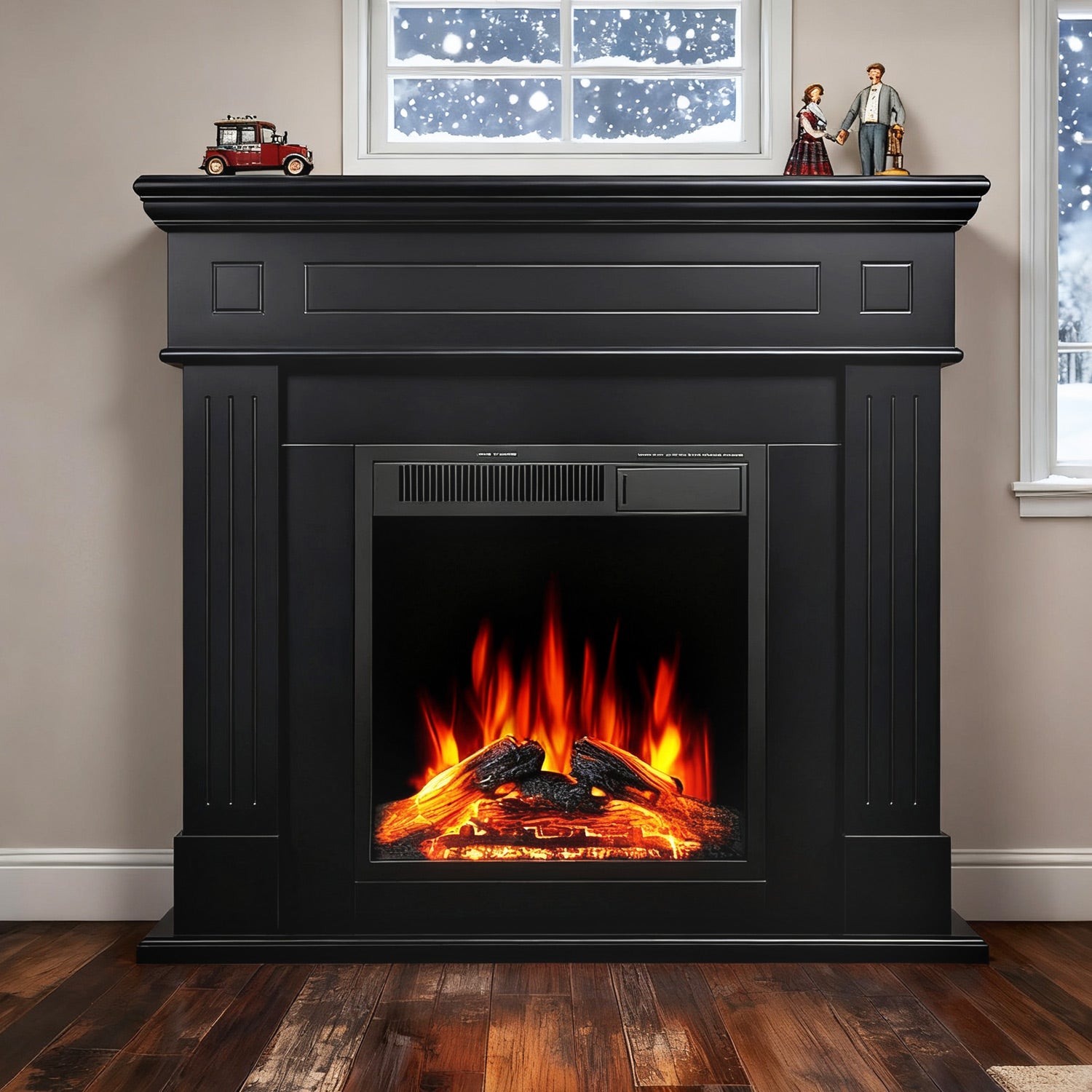R.W.FLAME 43" Electric Fireplace Mantel Wooden Surround Firebox with 7 Adjustable Led Flame 750W/1500W