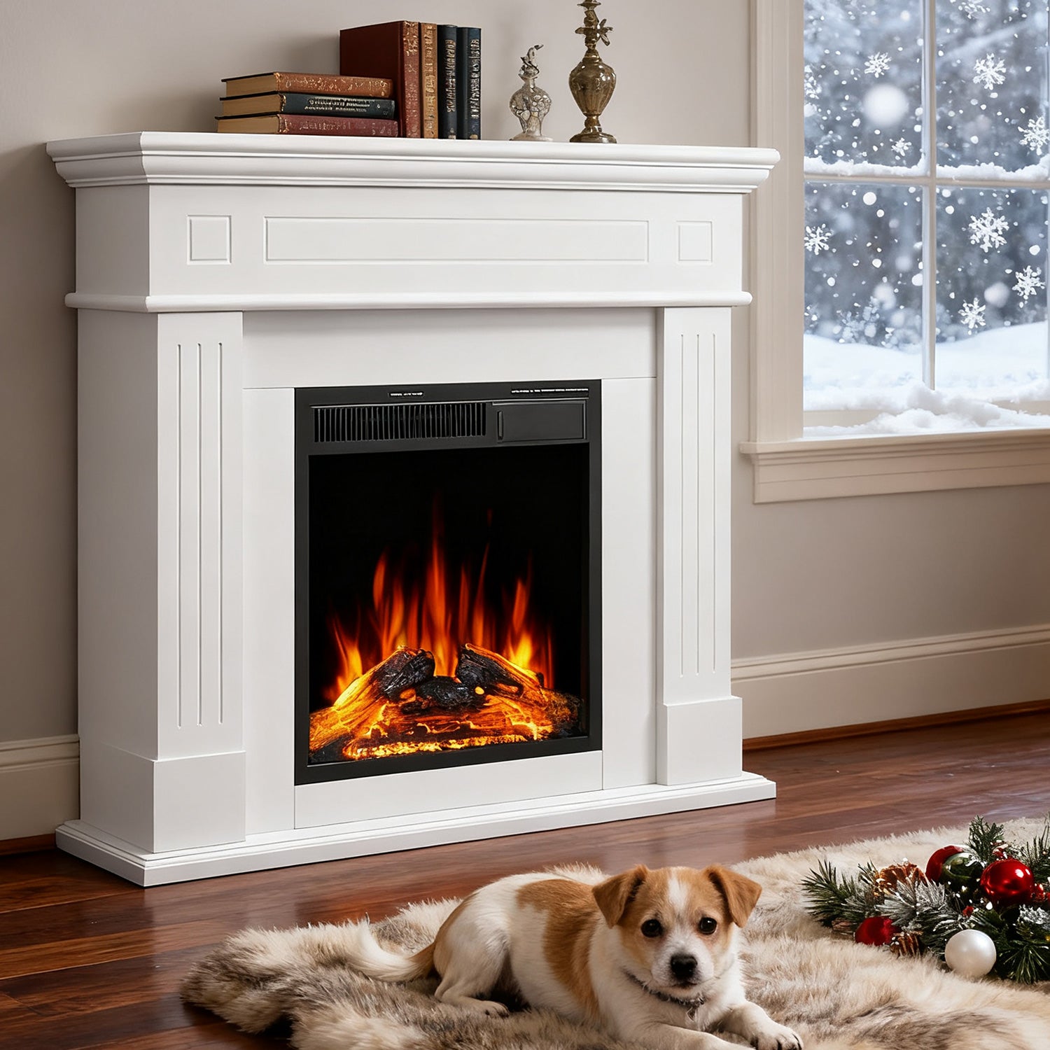 R.W.FLAME 43" Electric Fireplace Mantel Wooden Surround Firebox with 7 Adjustable Led Flame 750W/1500W