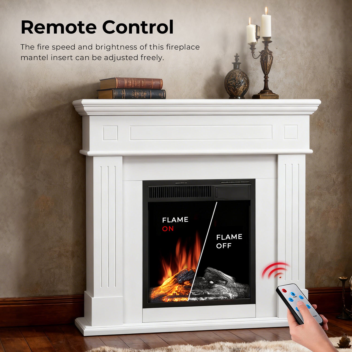 R.W.FLAME 43" Electric Fireplace Mantel Wooden Surround Firebox with 7 Adjustable Led Flame 750W/1500W