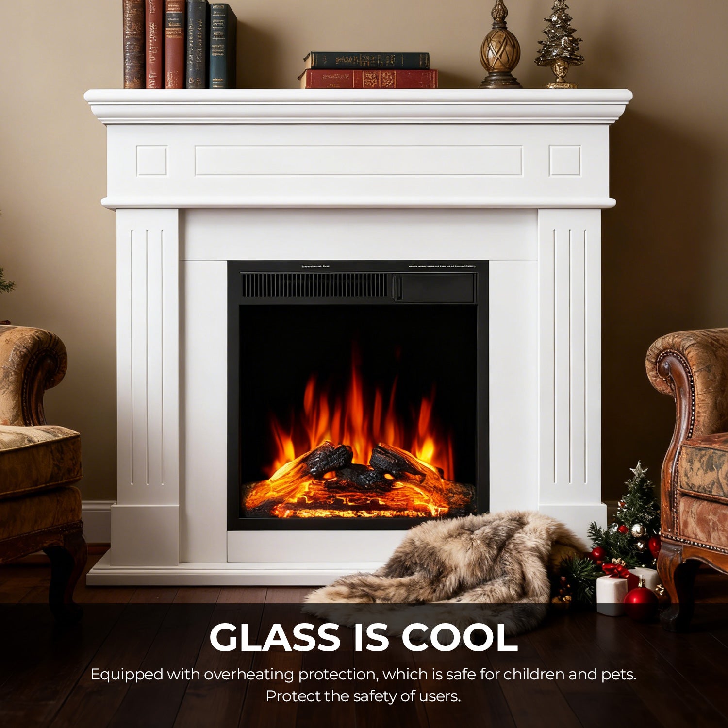 R.W.FLAME 43" Electric Fireplace Mantel Wooden Surround Firebox with 7 Adjustable Led Flame 750W/1500W