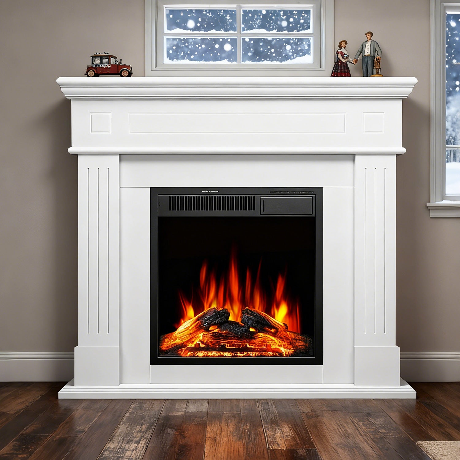 R.W.FLAME 43" Electric Fireplace Mantel Wooden Surround Firebox with 7 Adjustable Led Flame 750W/1500W