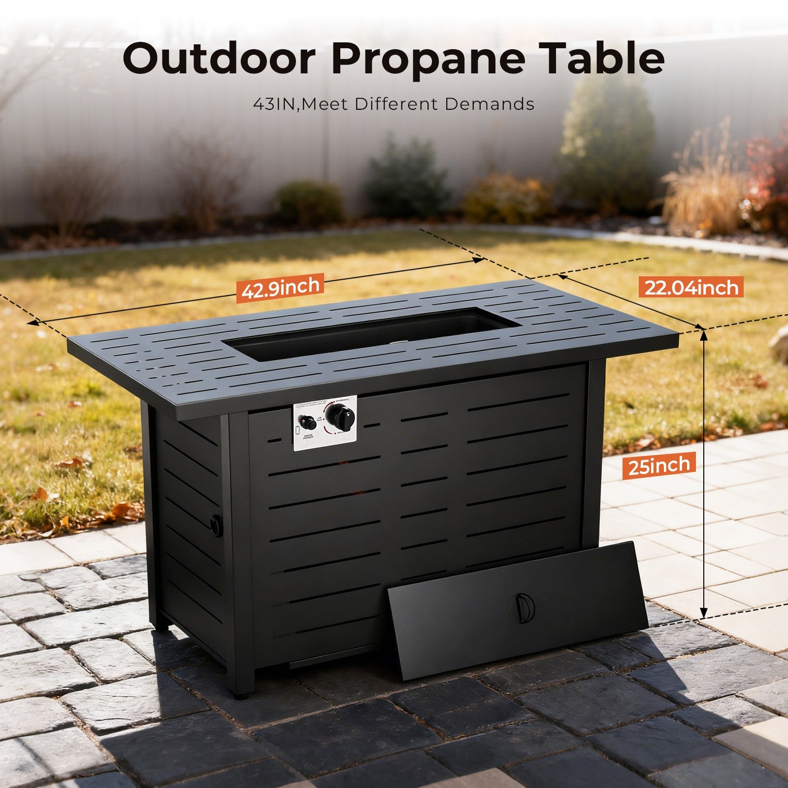 R.W.FLAME 43 Inch 50,000 BTU Square ropane Fire Pit Table with Lid and Glass Stones R.W.FLAME