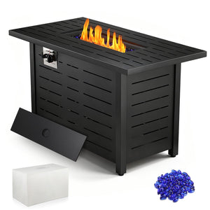 R.W.FLAME 43 Inch 50,000 BTU Square ropane Fire Pit Table with Lid and Glass Stones R.W.FLAME