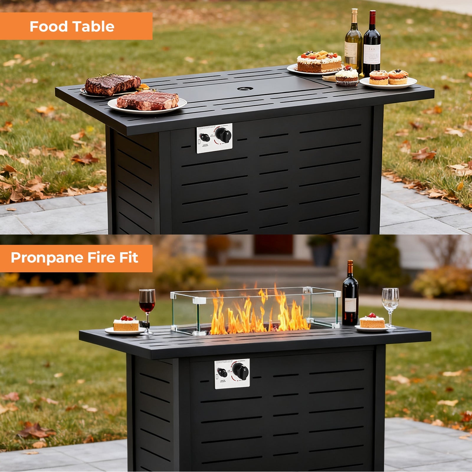 R.W.FLAME 43 Inch 50,000 BTU Square ropane Fire Pit Table with Lid and Glass Stones R.W.FLAME