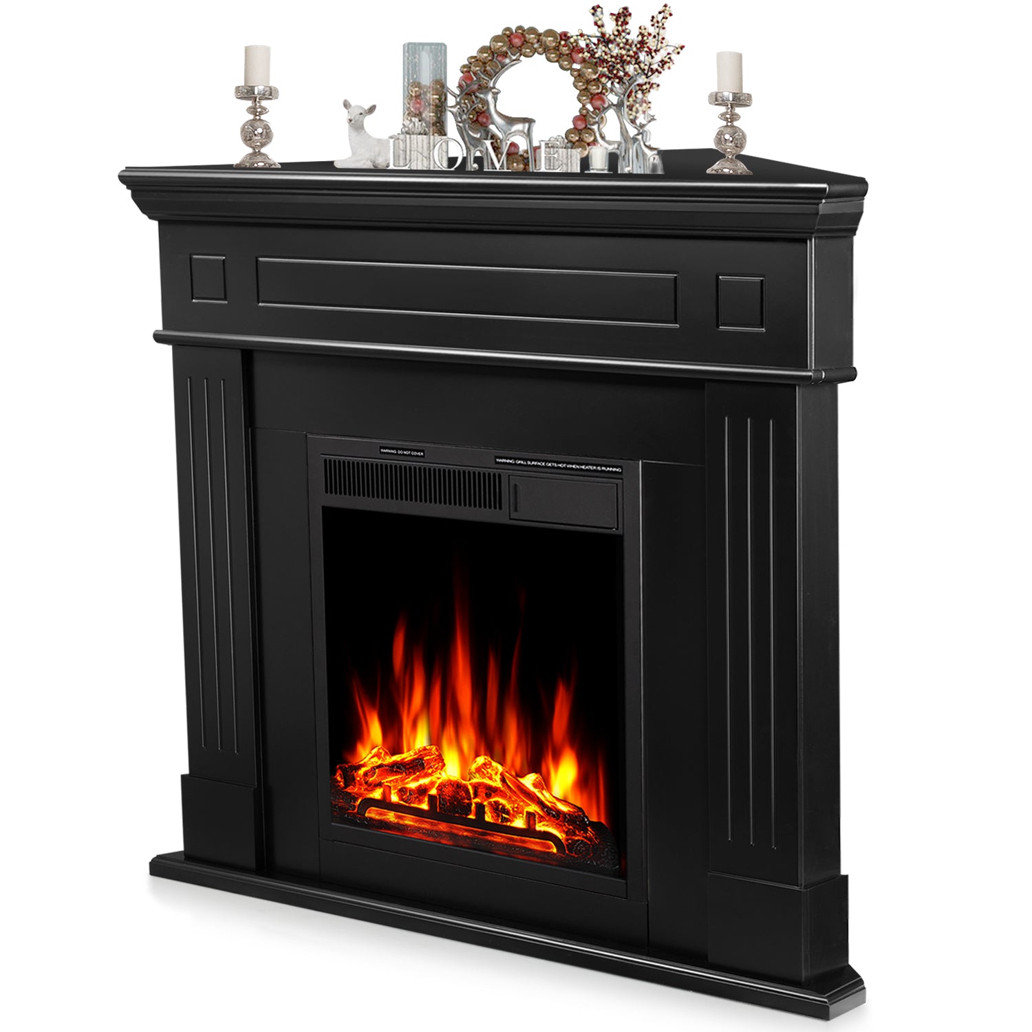 R.W.FLAME 44" Corner Freestanding Electric Fireplace with Mantel Package and Log 750-1500W