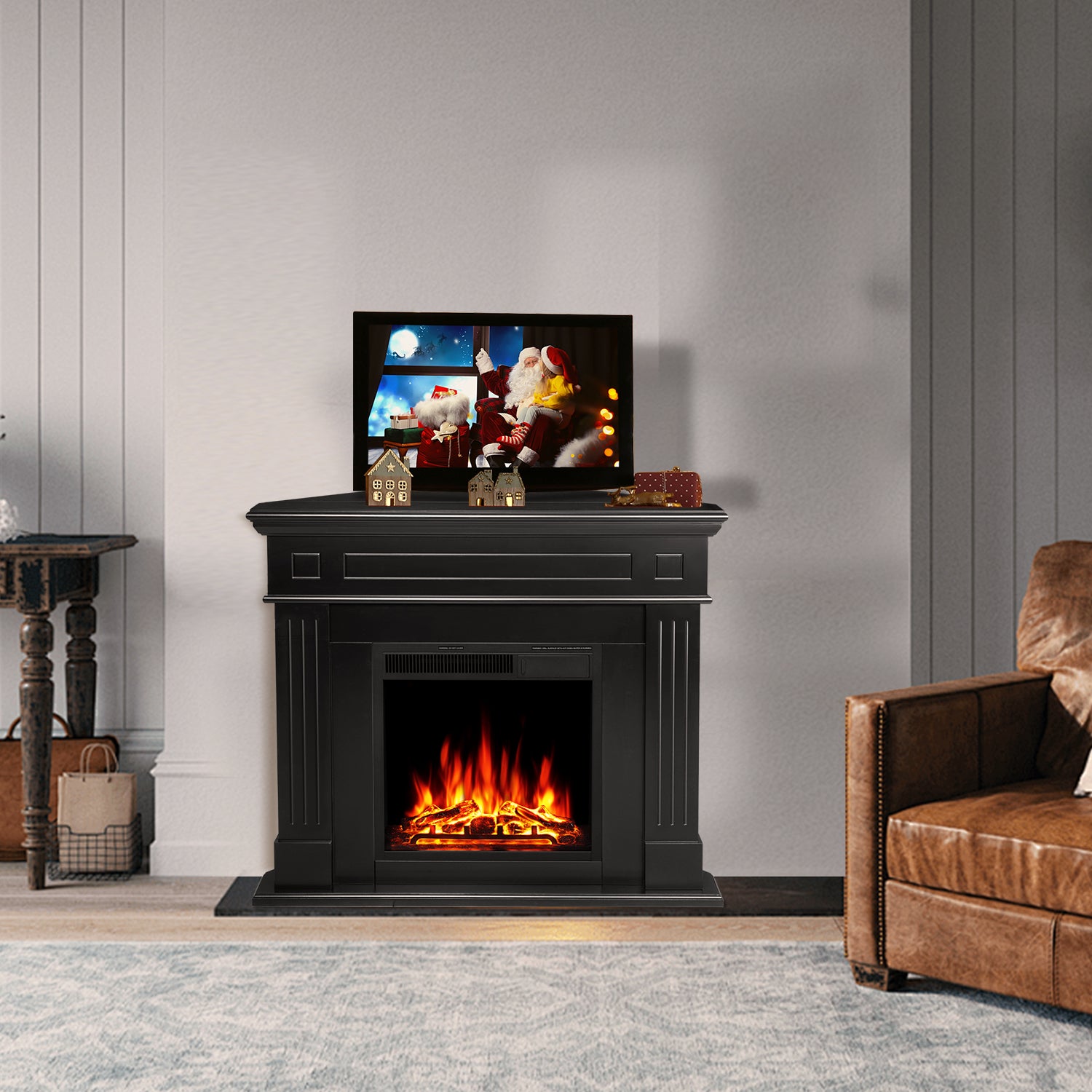 R.W.FLAME 44" Corner Freestanding Electric Fireplace with Mantel Package and Log 750-1500W