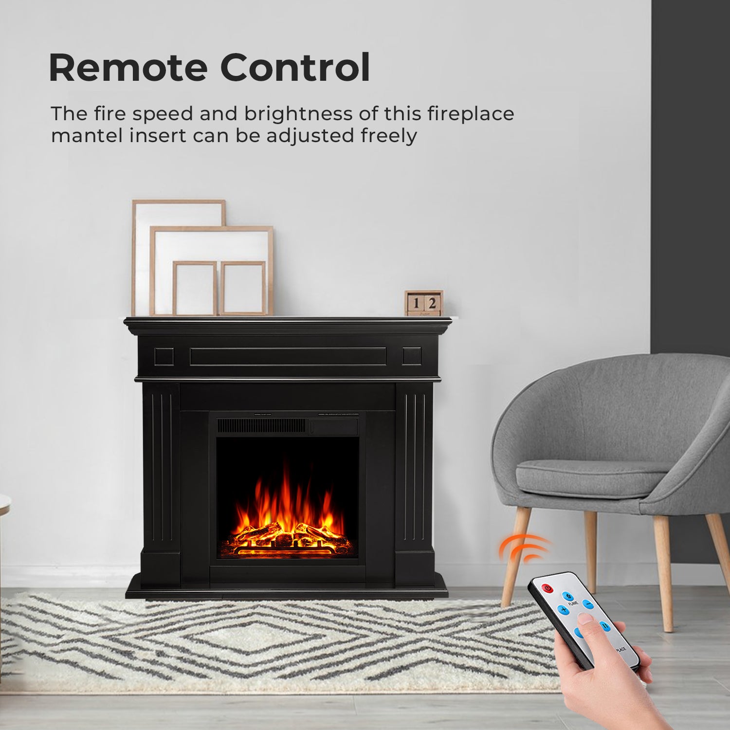 R.W.FLAME 44" Corner Freestanding Electric Fireplace with Mantel Package and Log 750-1500W