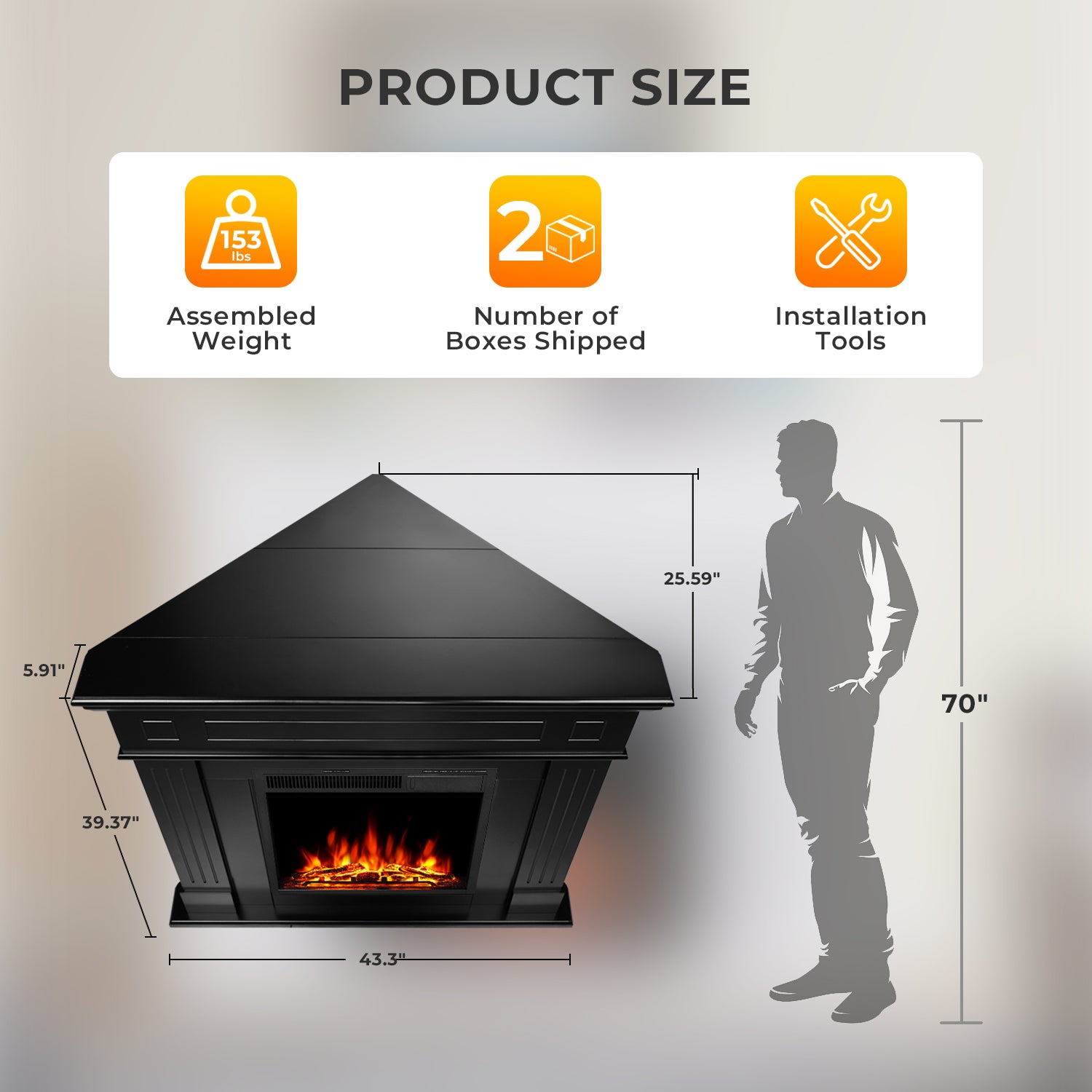 R.W.FLAME 44" Corner Freestanding Electric Fireplace with Mantel Package and Log 750-1500W