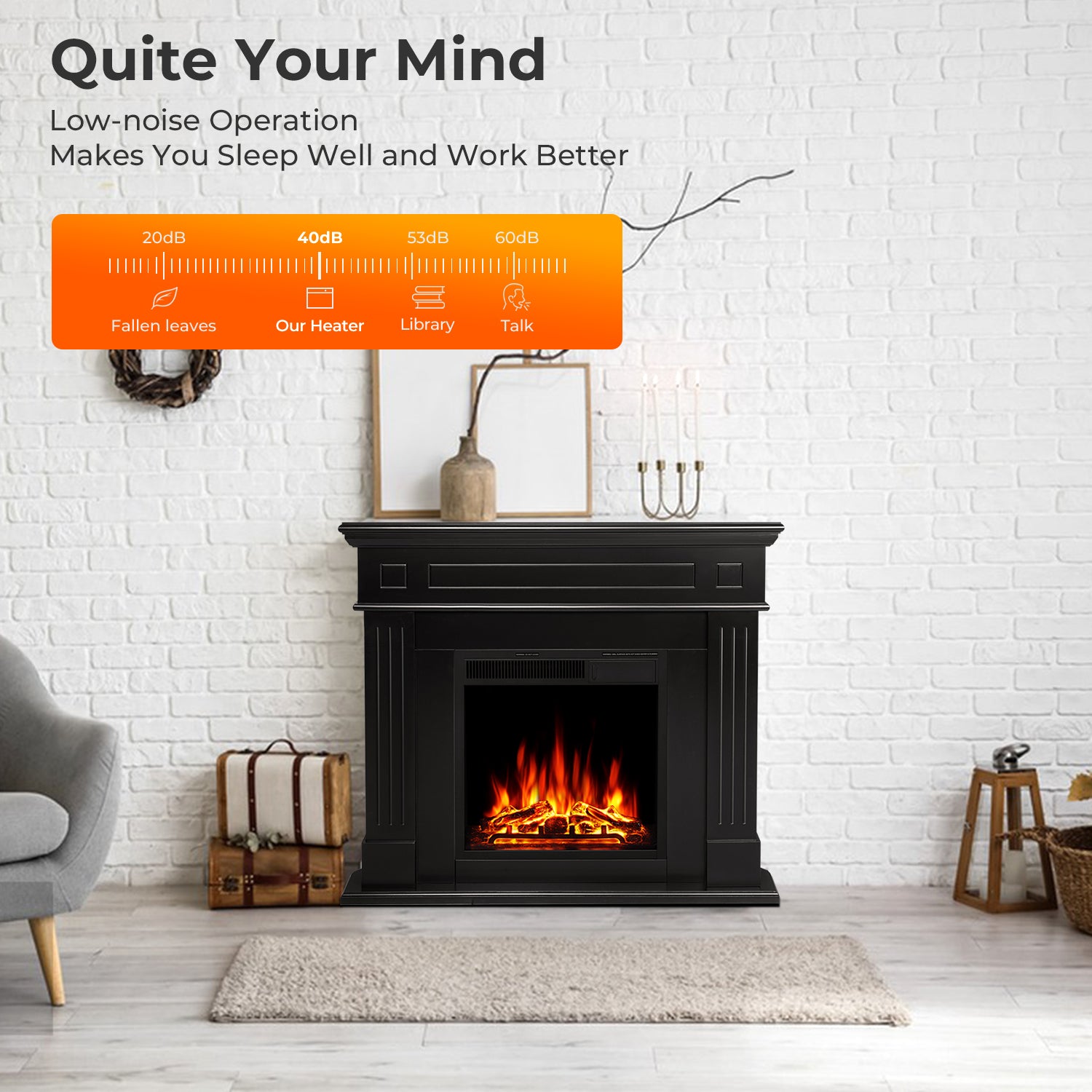 R.W.FLAME 44" Corner Freestanding Electric Fireplace with Mantel Package and Log 750-1500W