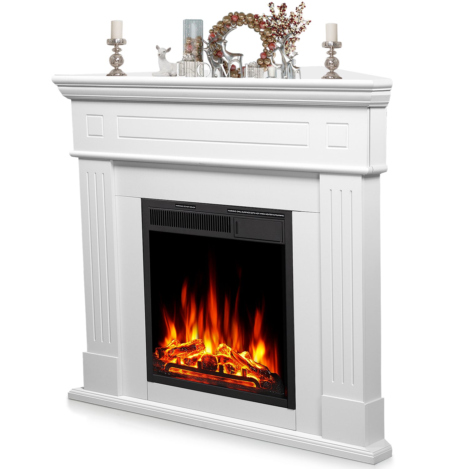 R.W.FLAME 44" Corner Freestanding Electric Fireplace with Mantel Package and Log 750-1500W