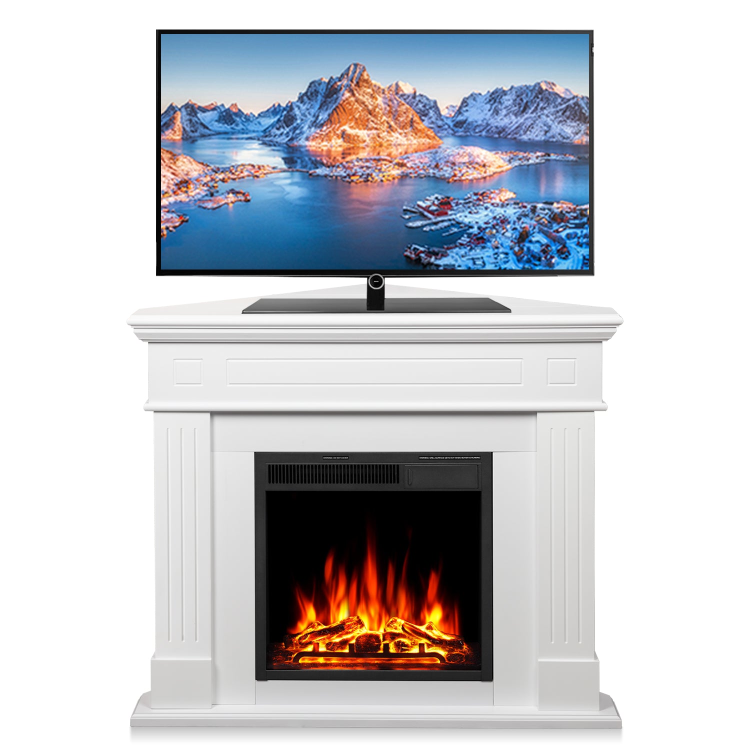 R.W.FLAME 44" Corner Freestanding Electric Fireplace with Mantel Package and Log 750-1500W