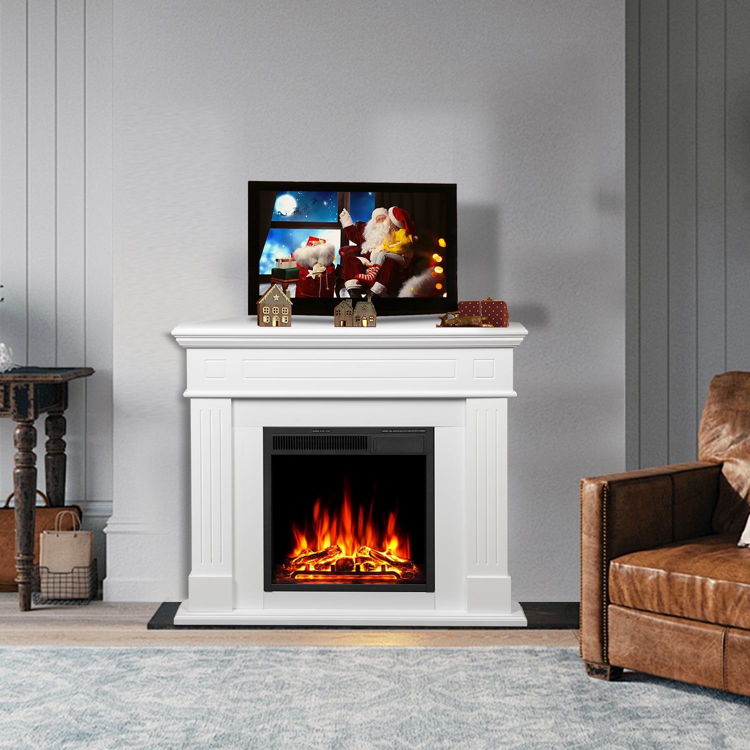 R.W.FLAME 44" Corner Freestanding Electric Fireplace with Mantel Package and Log 750-1500W