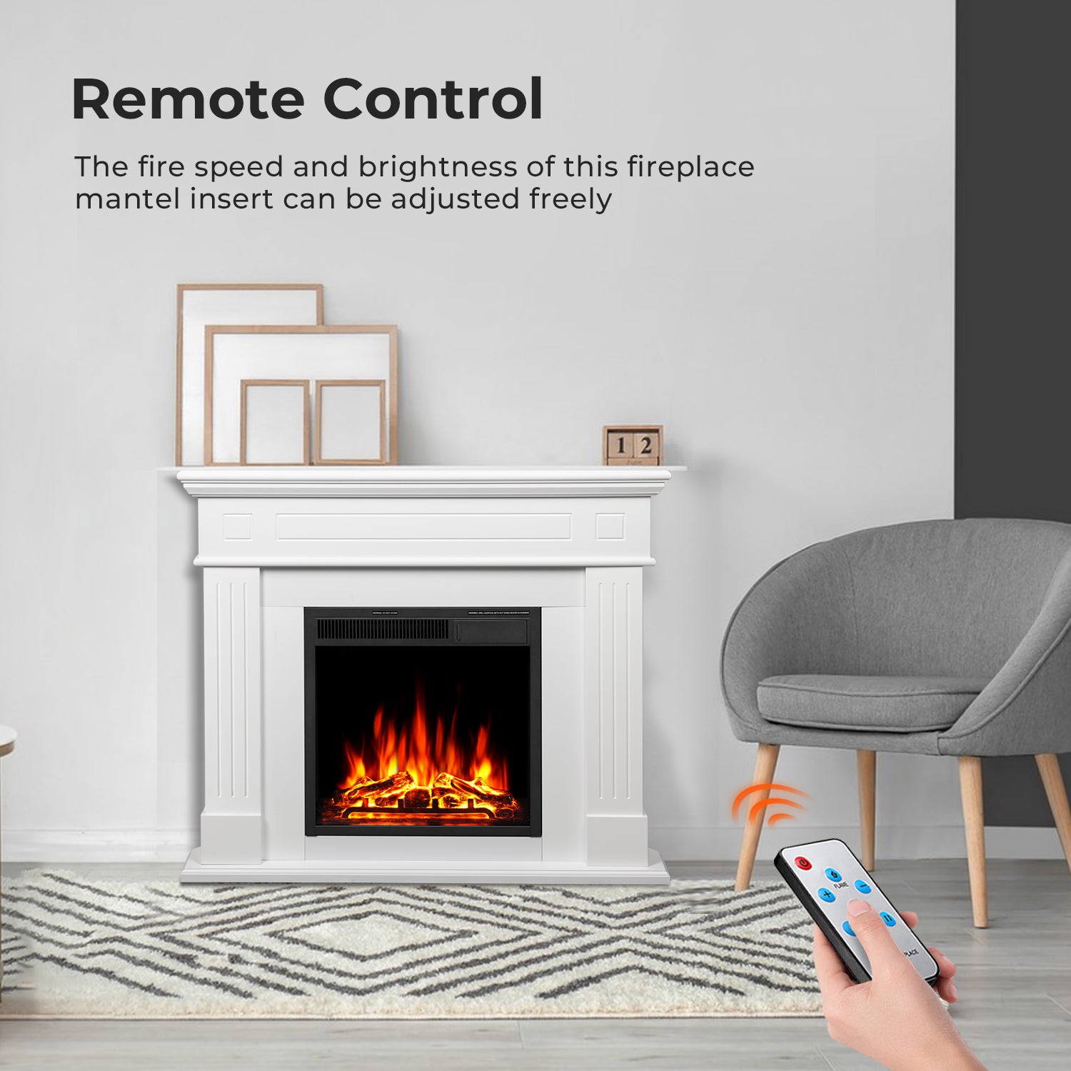 R.W.FLAME 44" Corner Freestanding Electric Fireplace with Mantel Package and Log 750-1500W