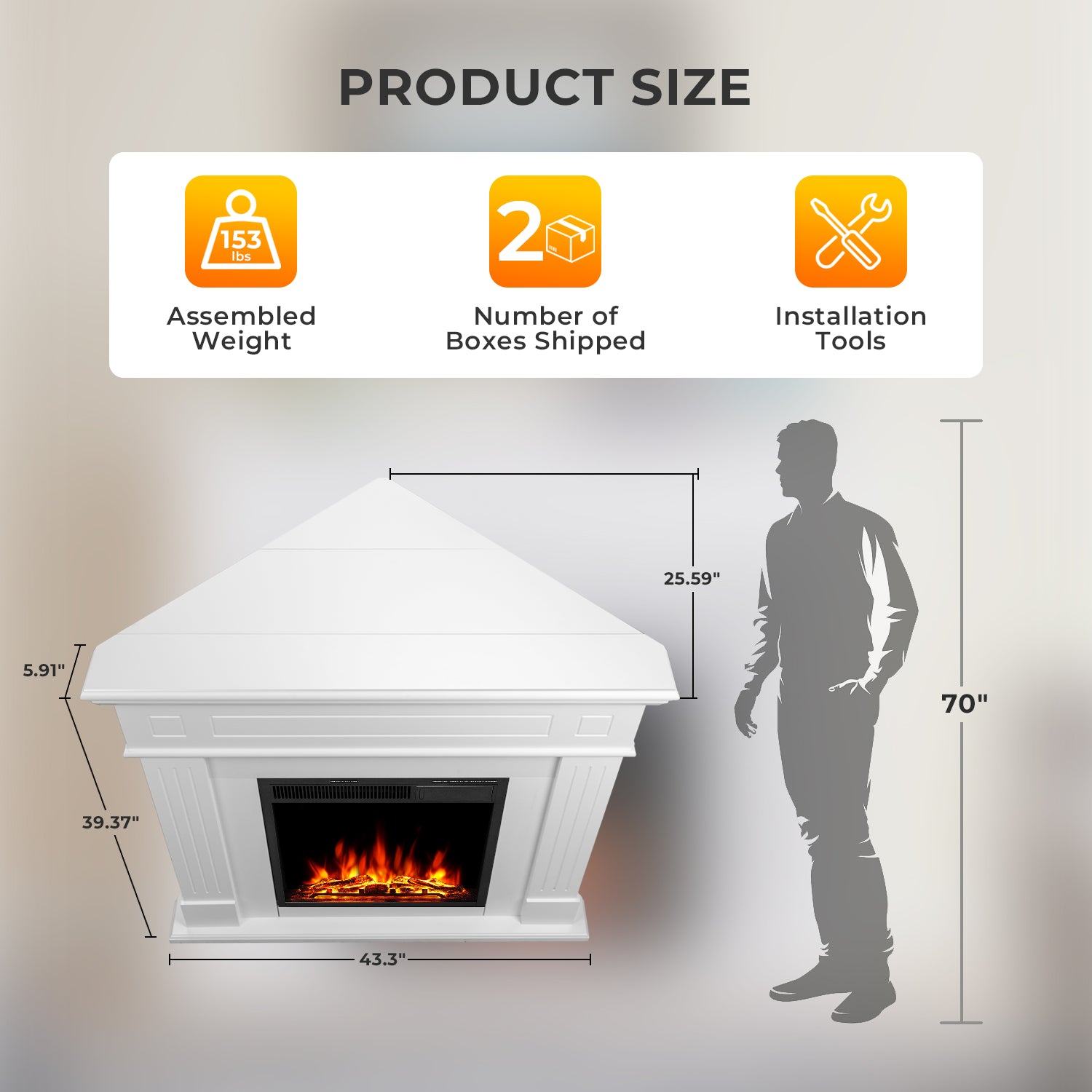 R.W.FLAME 44" Corner Freestanding Electric Fireplace with Mantel Package and Log 750-1500W