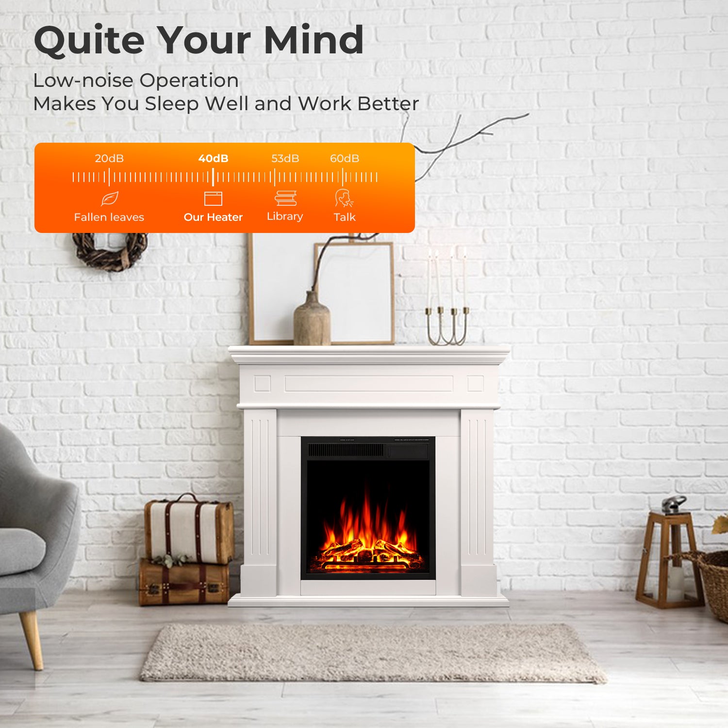 R.W.FLAME 44" Corner Freestanding Electric Fireplace with Mantel Package and Log 750-1500W